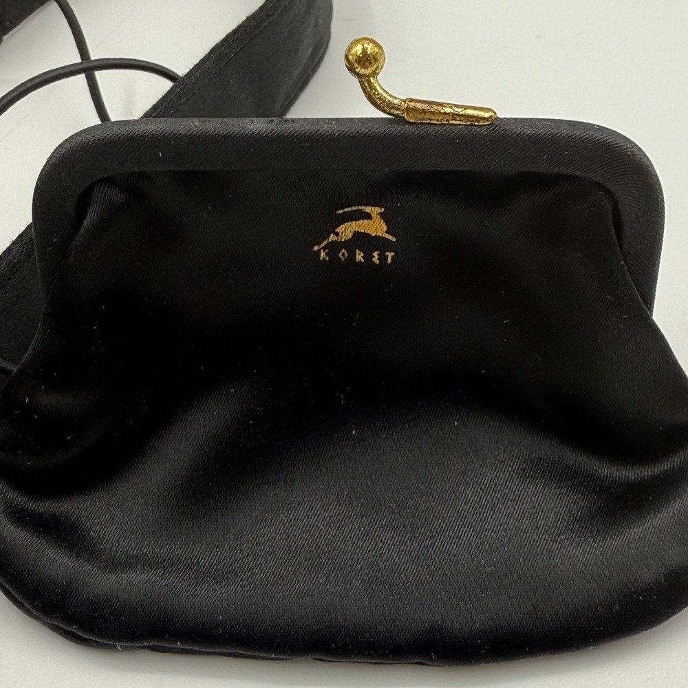 VTG Koret Black Satin Evening Bag Mother of Pearl Enamel Frame Gold Tone Clutch - Picture 12 of 12
